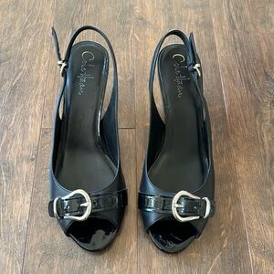 Cole Haan Black Leather Open Toe Slingbacks